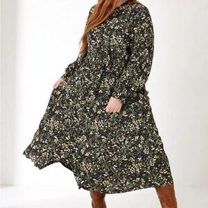 Fat Face UK Swinley Forest Floral Cottage Core Longsleeve Flowy Midi Dress